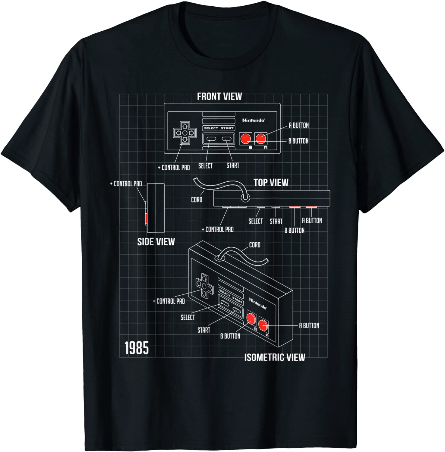 Retro Gaming T Shirt - Nintendo nesコントローラー部品図のようなグラフィックTシャツ